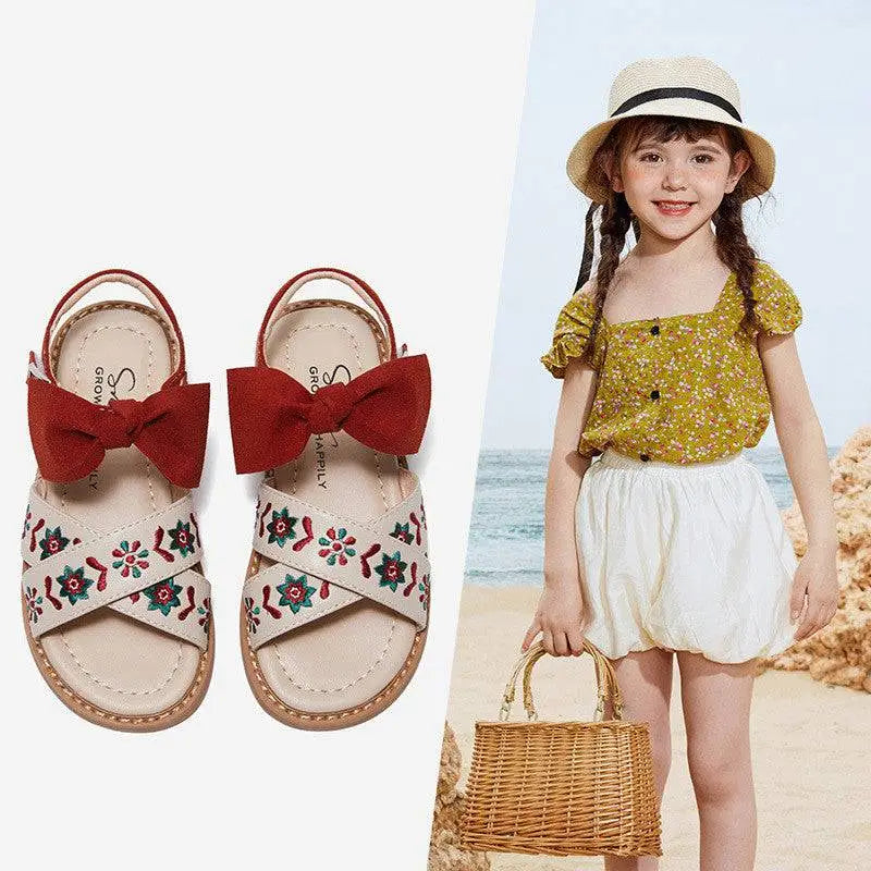 Embroidered Floral Big Children’s Soft-soled Sandals