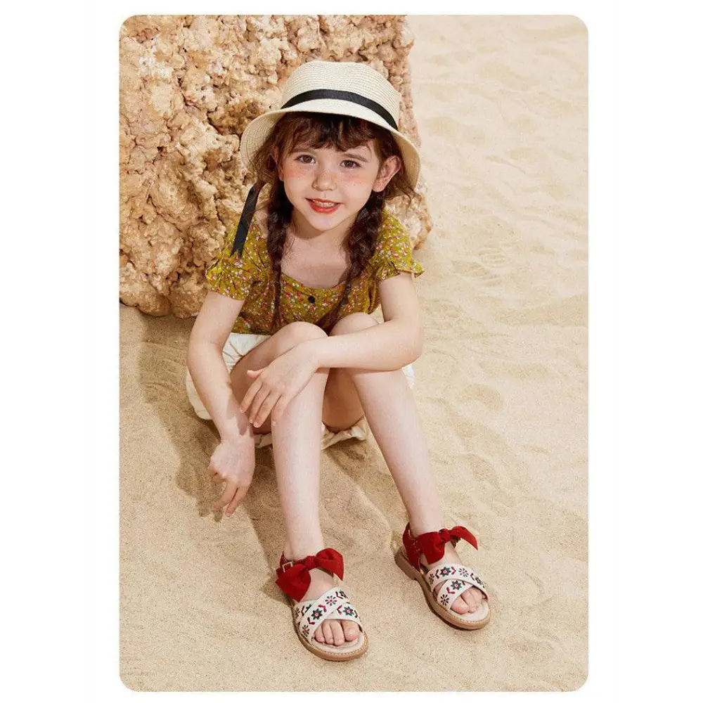 Embroidered Floral Big Children’s Soft-soled Sandals