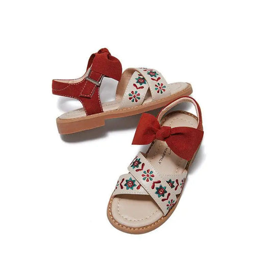 Embroidered Floral Big Children’s Soft-soled Sandals