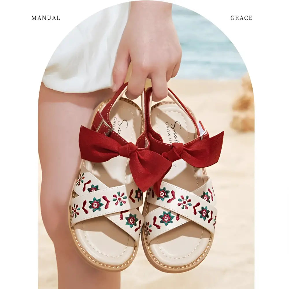 Embroidered Floral Big Children’s Soft-soled Sandals