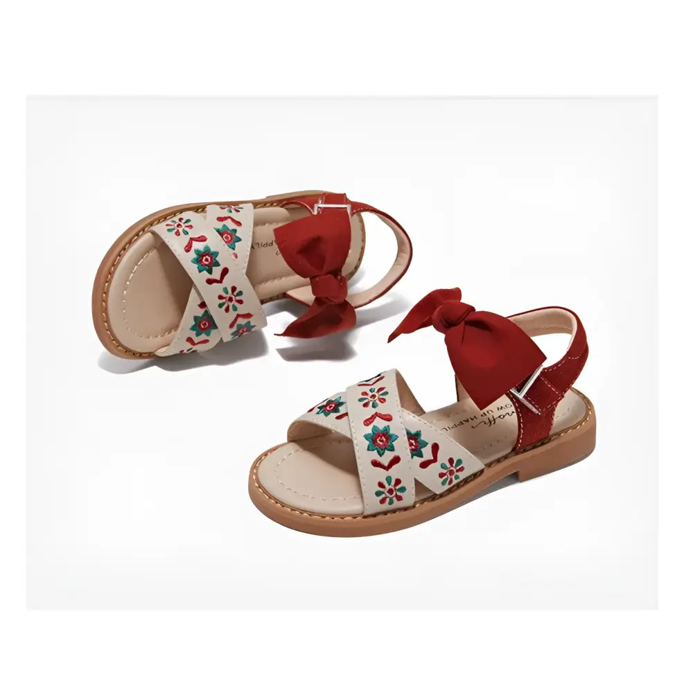 Embroidered Floral Big Children’s Soft-soled Sandals