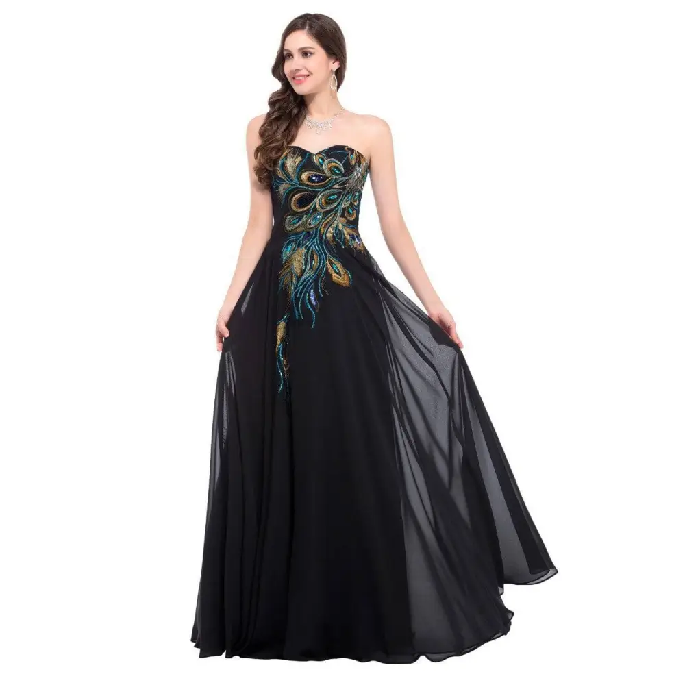Embroidered Peacock Heart Collar Dress Chiffon