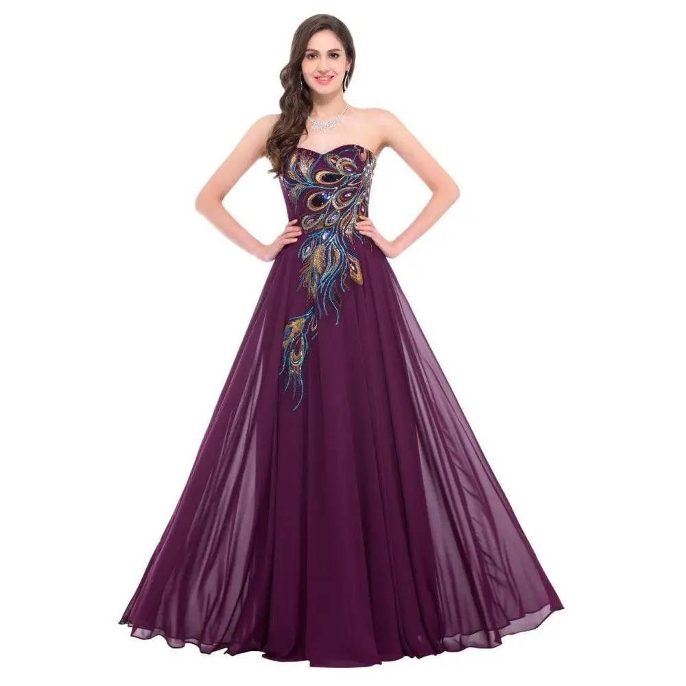 Embroidered Peacock Heart Collar Dress Chiffon