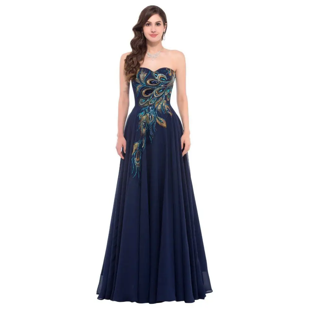 Embroidered Peacock Heart Collar Dress Chiffon