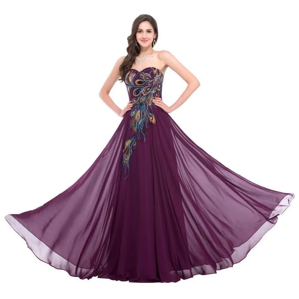 Embroidered Peacock Heart Collar Dress Chiffon