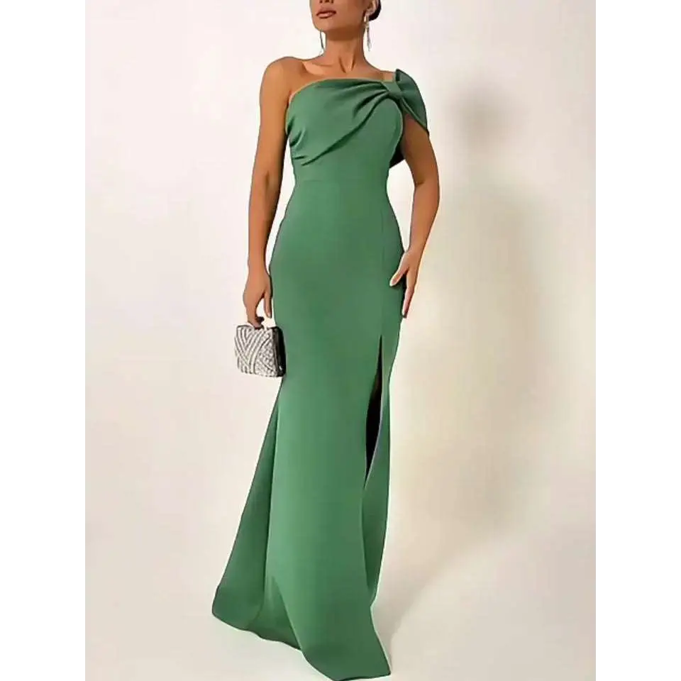 Emerald Green Bow Tube One Shoulder Evening Gown