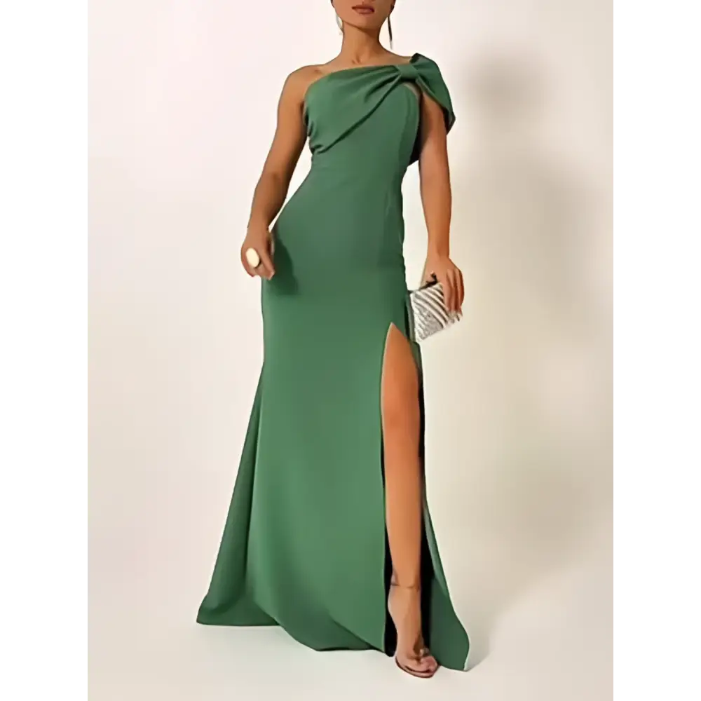 Emerald Green Bow Tube One Shoulder Evening Gown
