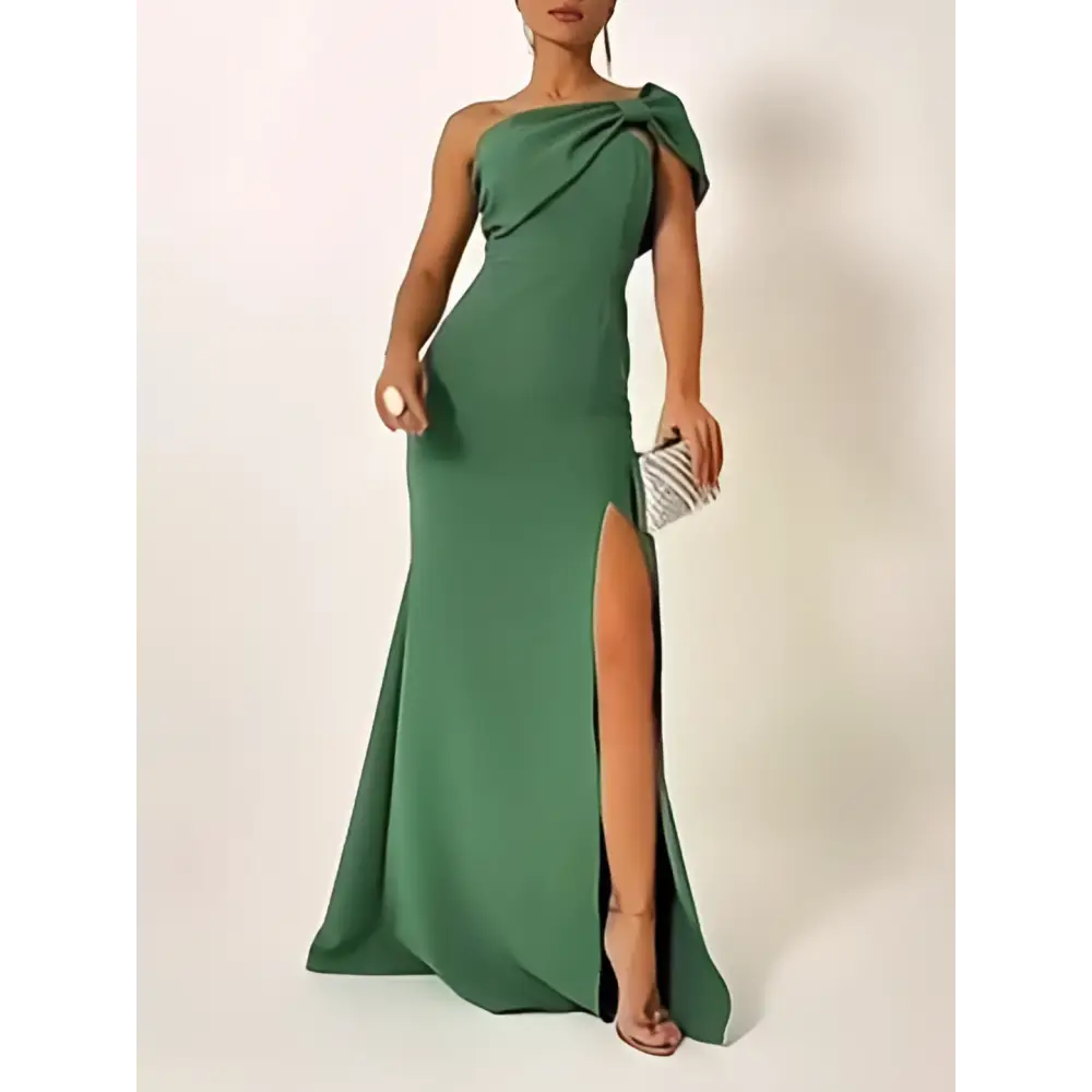 Emerald Green Bow Tube One Shoulder Evening Gown