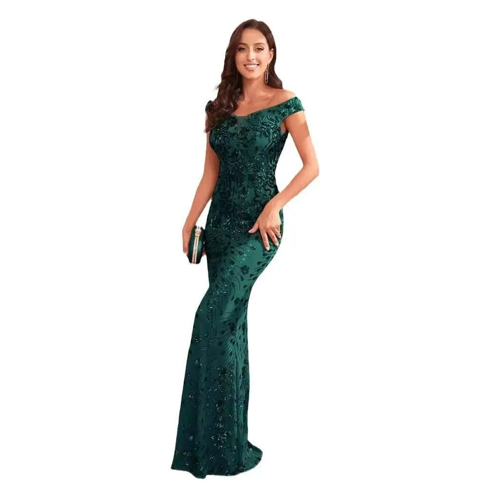 Emerald Green Sequined Sexy High Waist Mermaid Gown