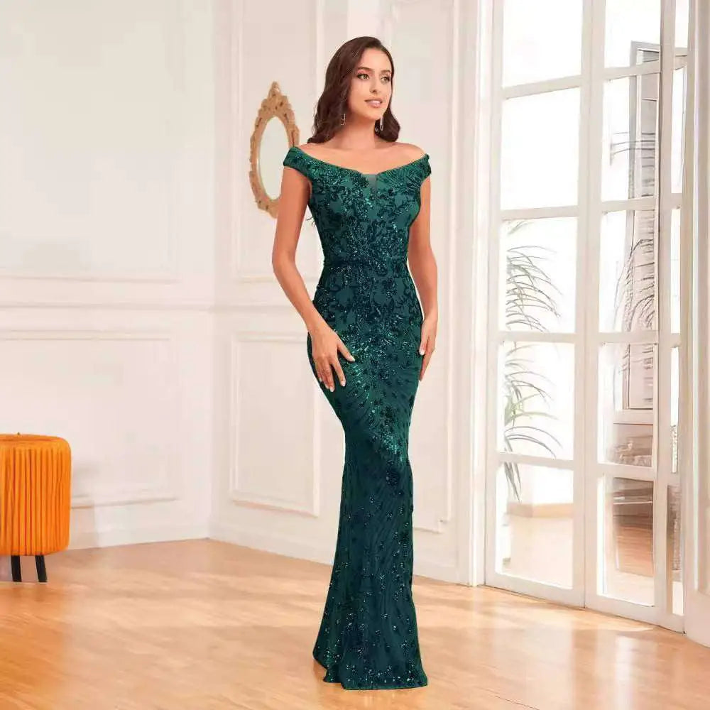 Emerald Green Sequined Sexy High Waist Mermaid Gown