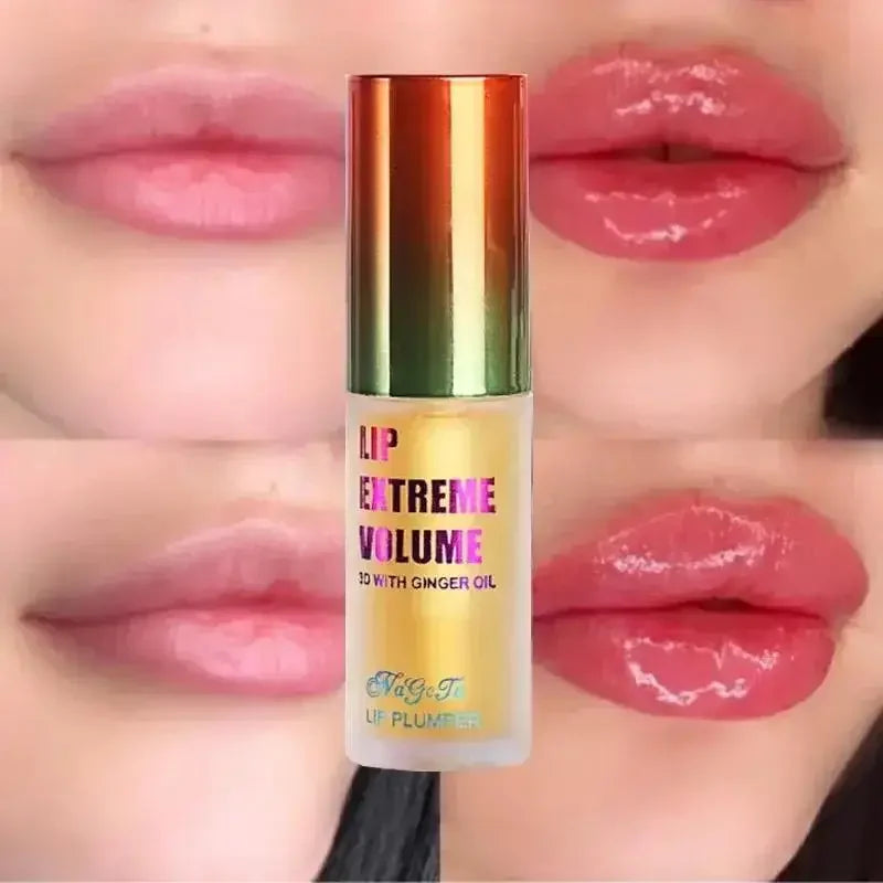 Extreme Volume Lip plumper bottle with pink lips in the background