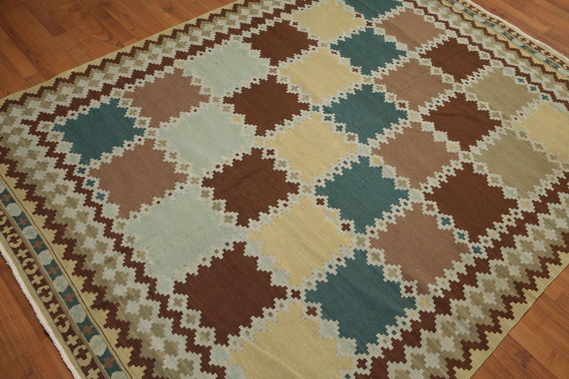 5'5" x 7'4" Handmade Turkish Kilim wool reversible Area rug Southwestern Aqua-2