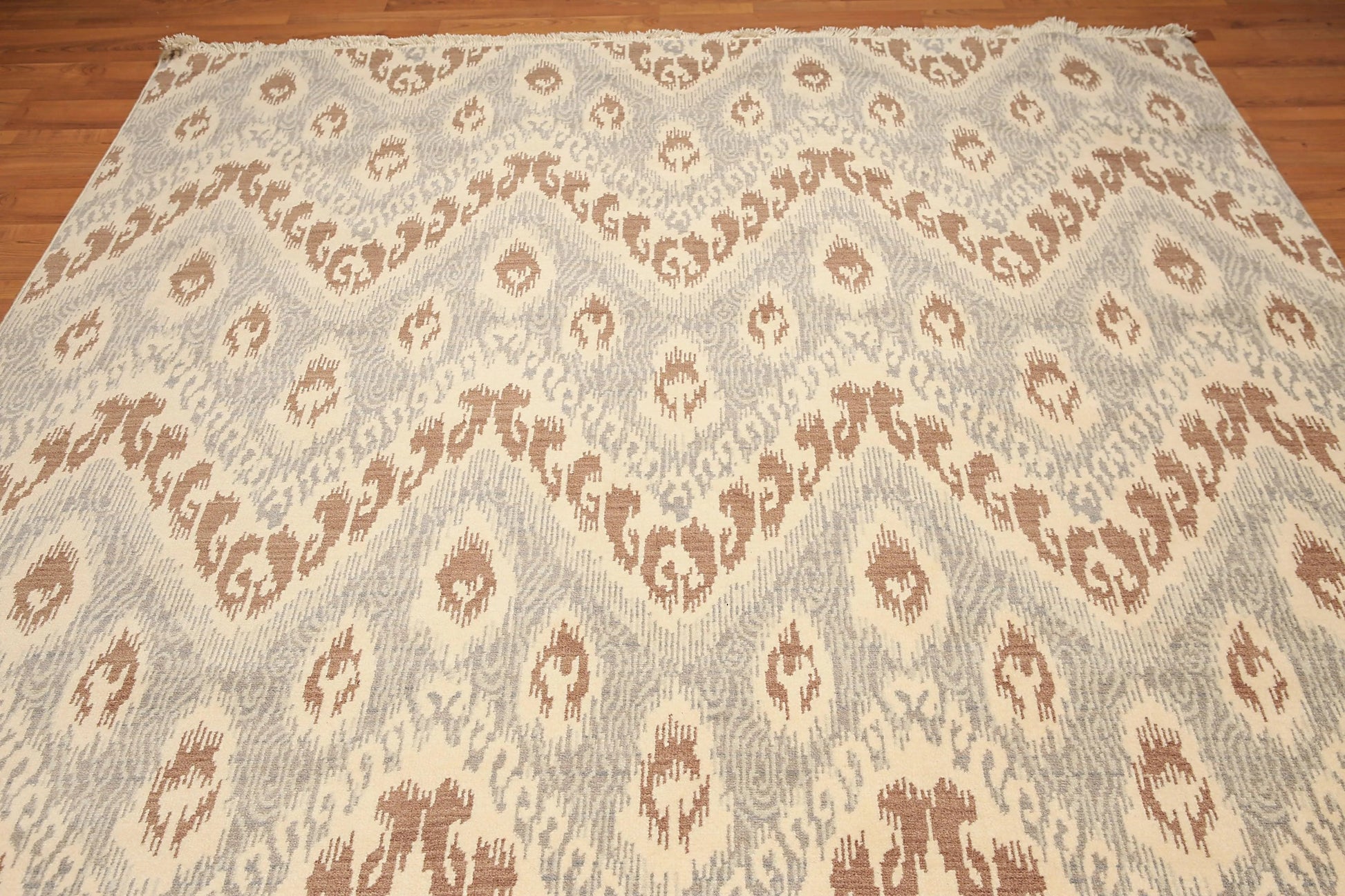 8' x 10' Modern Hand Knotted Ikat Wool Full Pile Oriental Area Rug Ivory-4