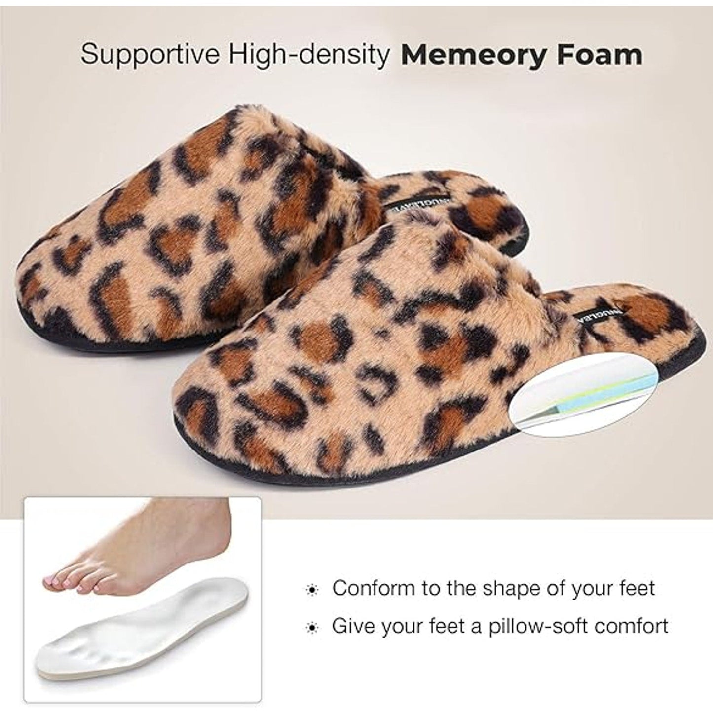 SnugLeaves Womens Size 9/10 Brown Leopard Spot Slide On Memory Foam Slippers