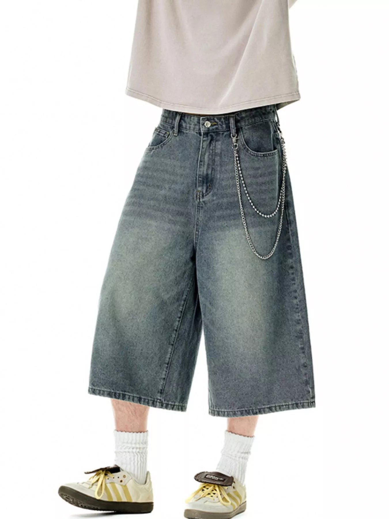 Men's Wide Leg Denim Shorts