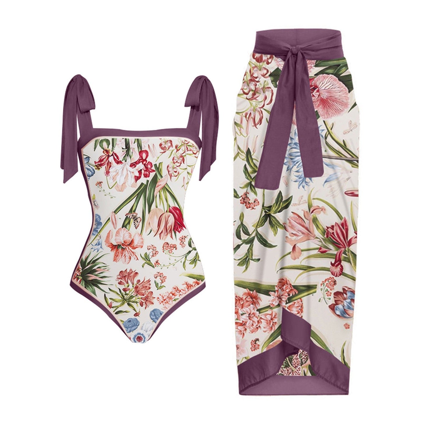 Womens Printed One-Piece Swimsuit Set