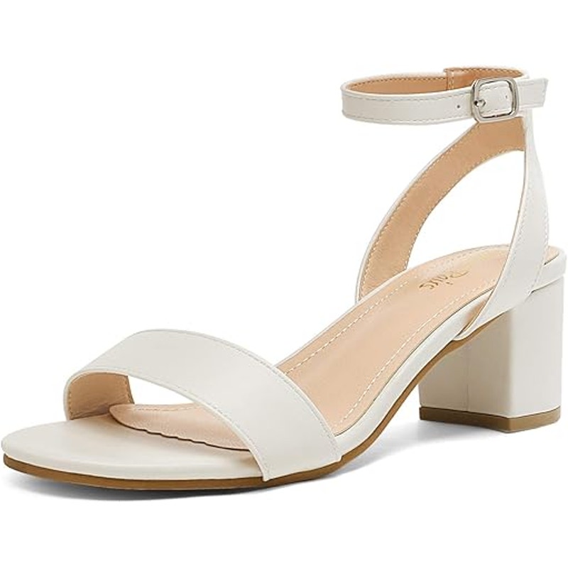 Dream Pairs Womens Size 8 White Open Toe 3" Chunky Heel Ankle Strap Sandal Shoes