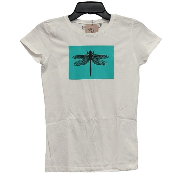 New Hand Printed Upcycled Child Large Dragonfly Colorblock Short Sleeve Tee
