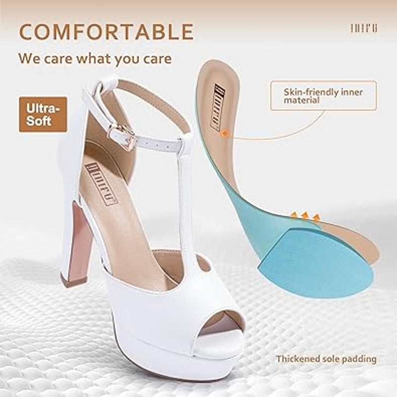 New Idifu Womens Size 8 White Peep Toe Ankle T Strap 5" Platform Heels Shoes
