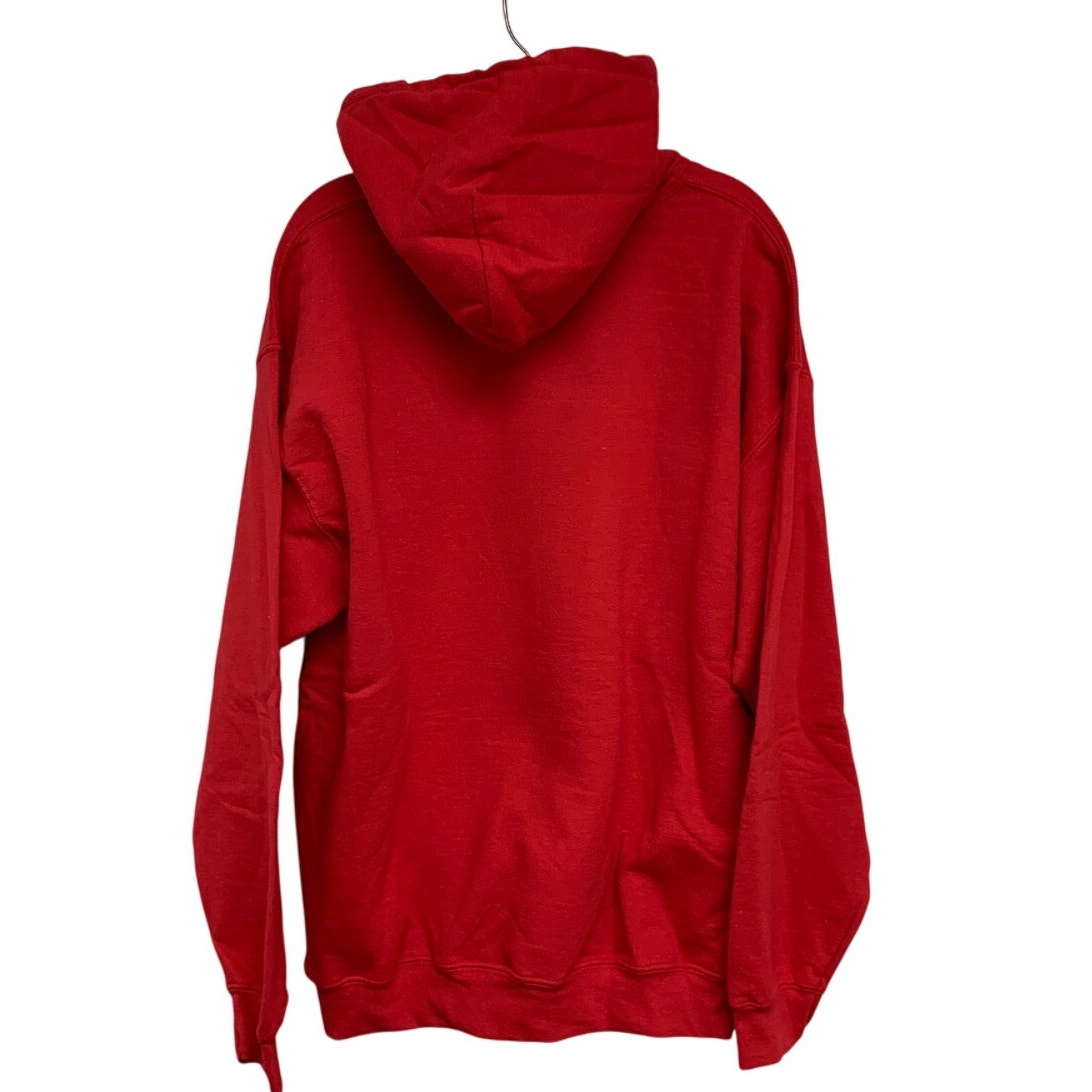 New Hand Printed Womens Large Christmas Santa Dog Long Sleeve Hoodie Sweatshirt