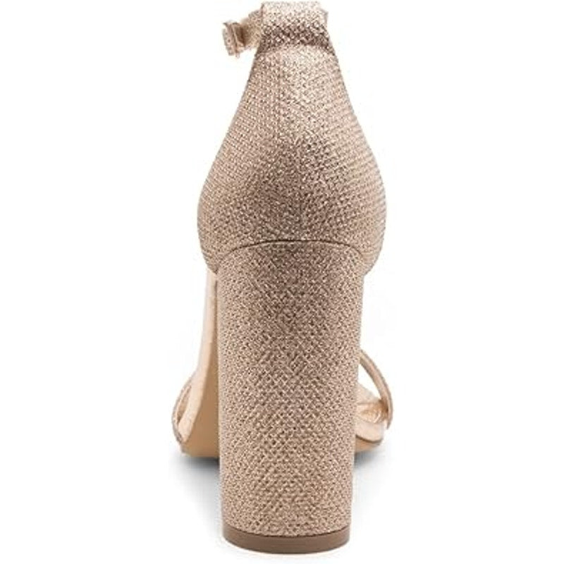 Herstyle Womens Size 6 Rose Gold Glitter 4" Heel Open Toe Ankle Strap Shoes