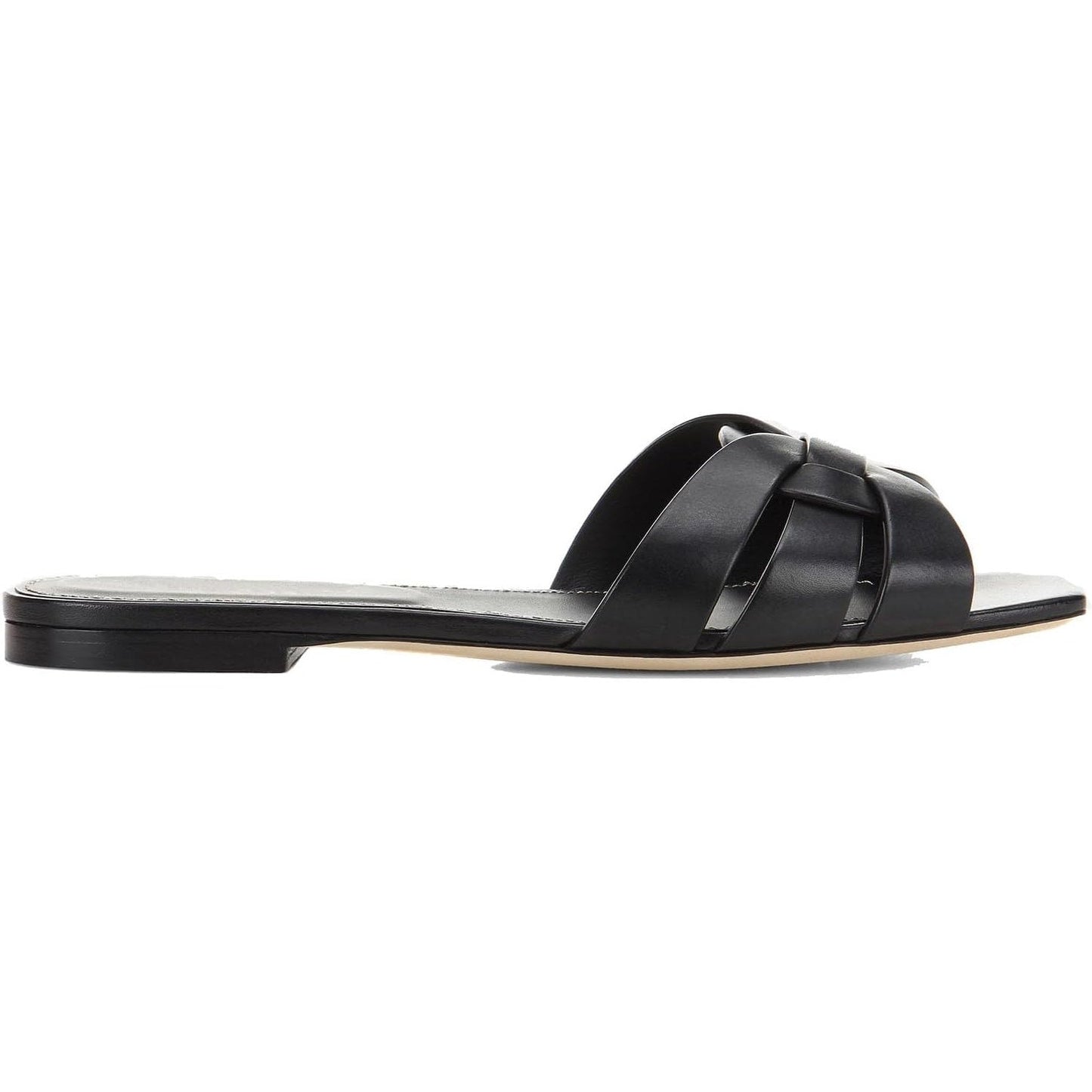 Theshy Womens Size 8.5 Black Faux Leather Open Toe Slide On Flat Sandal Shoes