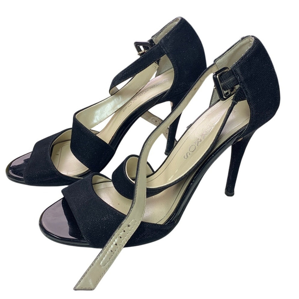 Caparros Womens 8.5 Metallic Black 4.5" Heels Open Toe Leather Ankle Strap Shoes