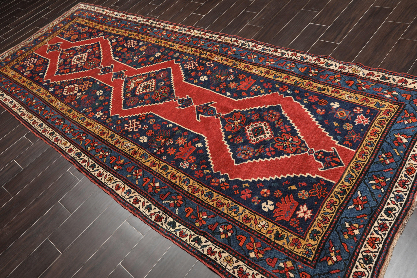 4'7" x 11'9" Hand Knotted Wool Traditional Runner Vegetable dyes Area Rug Red-1