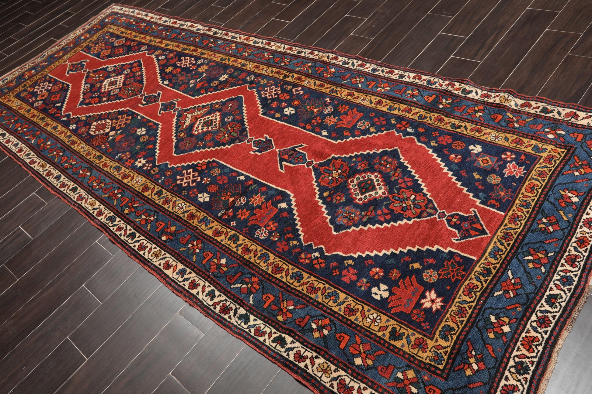 4'7" x 11'9" Hand Knotted Wool Traditional Runner Vegetable dyes Area Rug Red-1