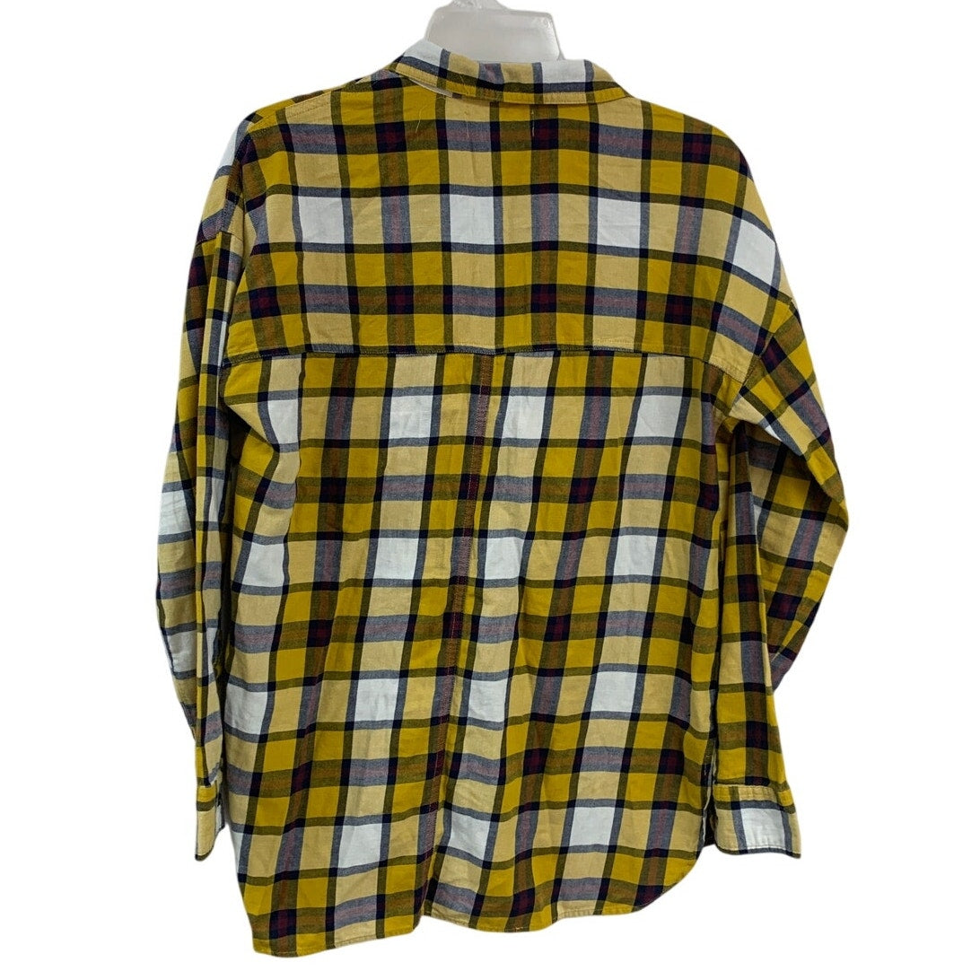Old Navy Womens Medium 100% Cotton Boyfriend Plaid Long Sleeve Button Up Shirt