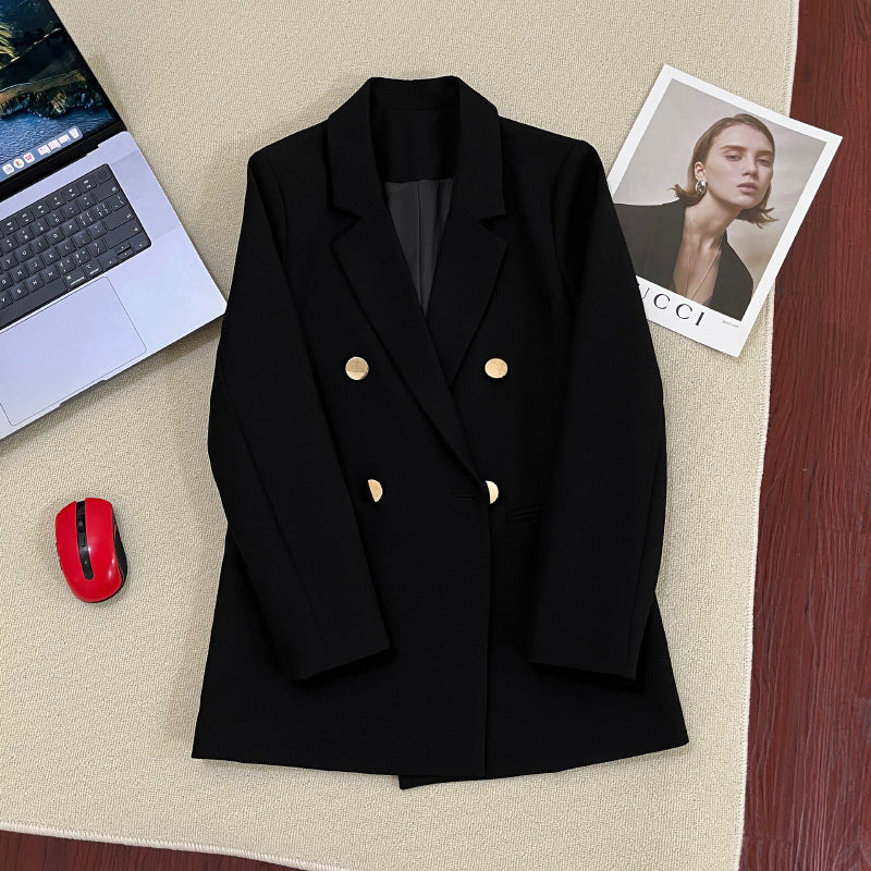 Women's Solid-Color Long-Sleeve Blazer with Metallic Zipper Detail