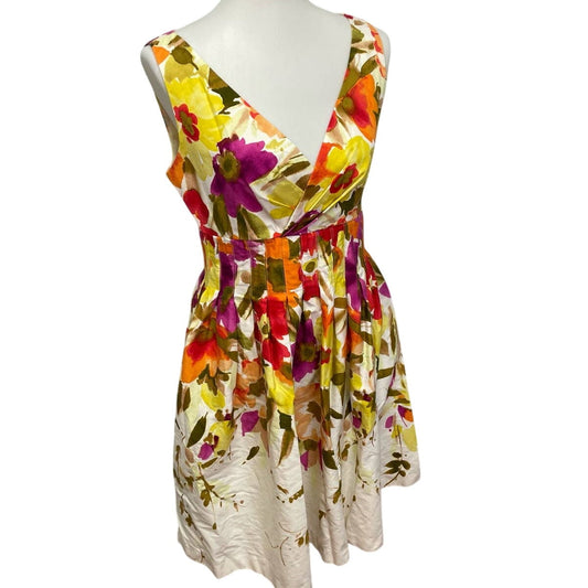 Dress Barn Size 10 V-Neck Cotton Blend Fit & Flare Sleeveless Floral Midi Dress