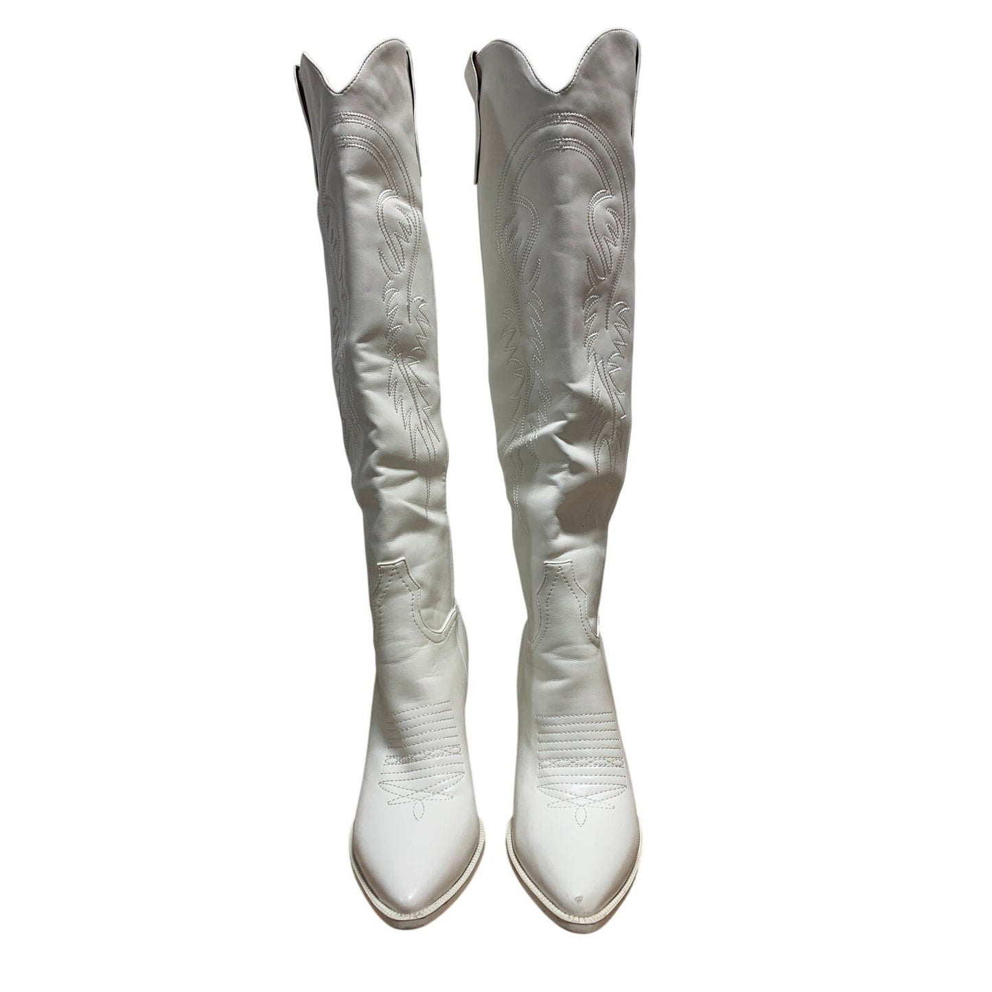 Isnom Womens Size 9 White Faux Leather 4" Heel Knee High Cowboy Western Boots