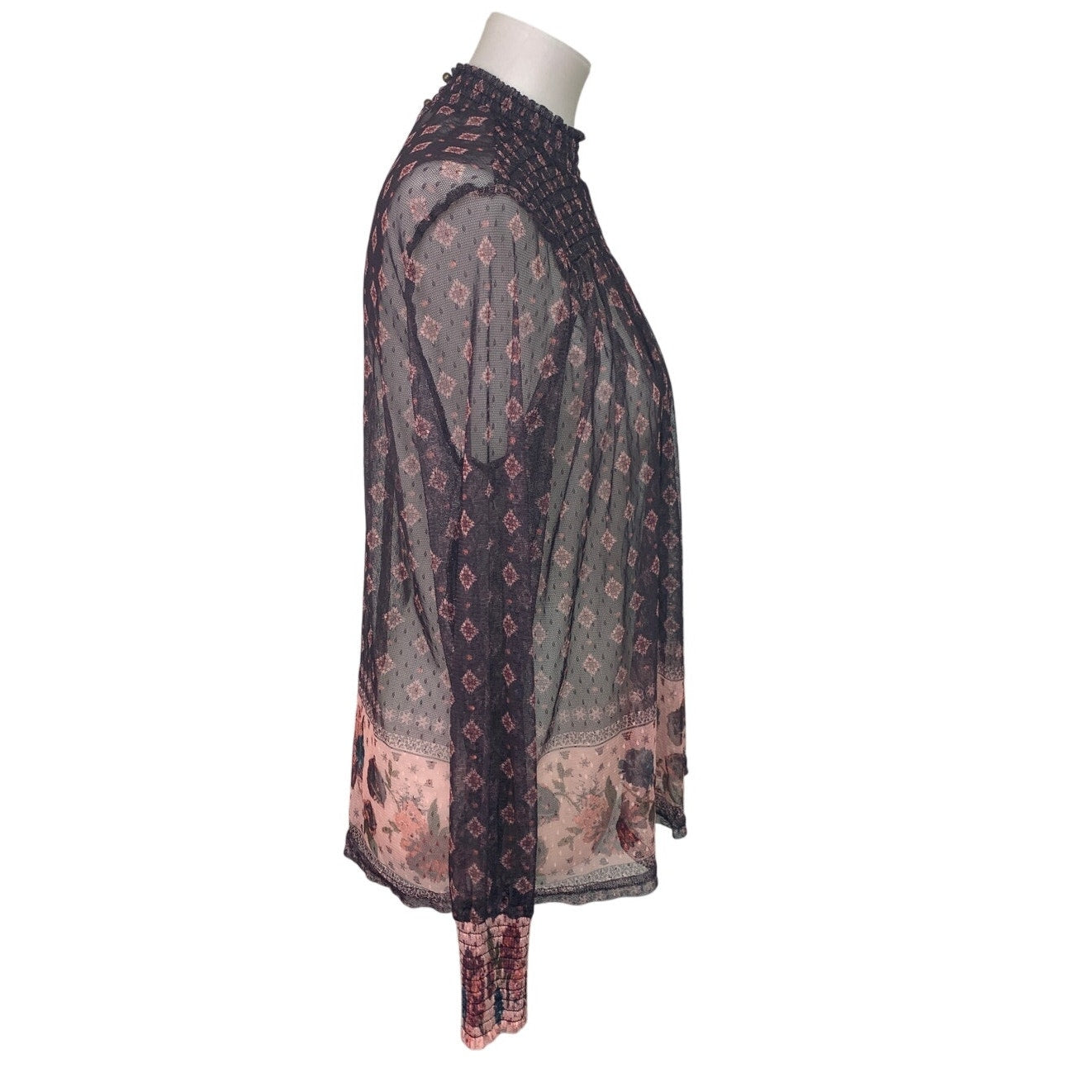 Maurices Womens Large 100% Polyester Long Sleeve Sheer Rose Floral Top