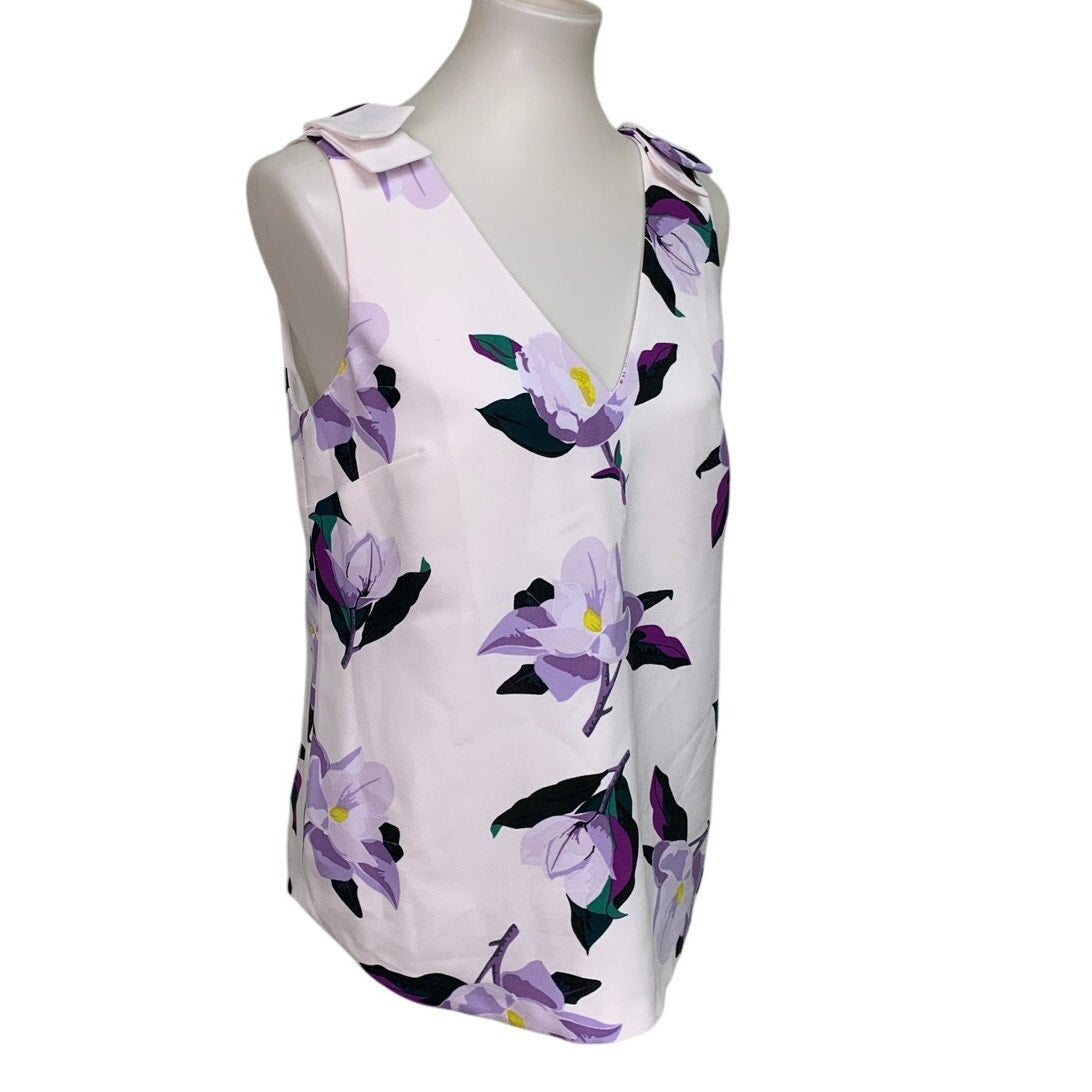 Banana Republic Womens Small White 100% Polyester Floral Sleeveless V Neck Top