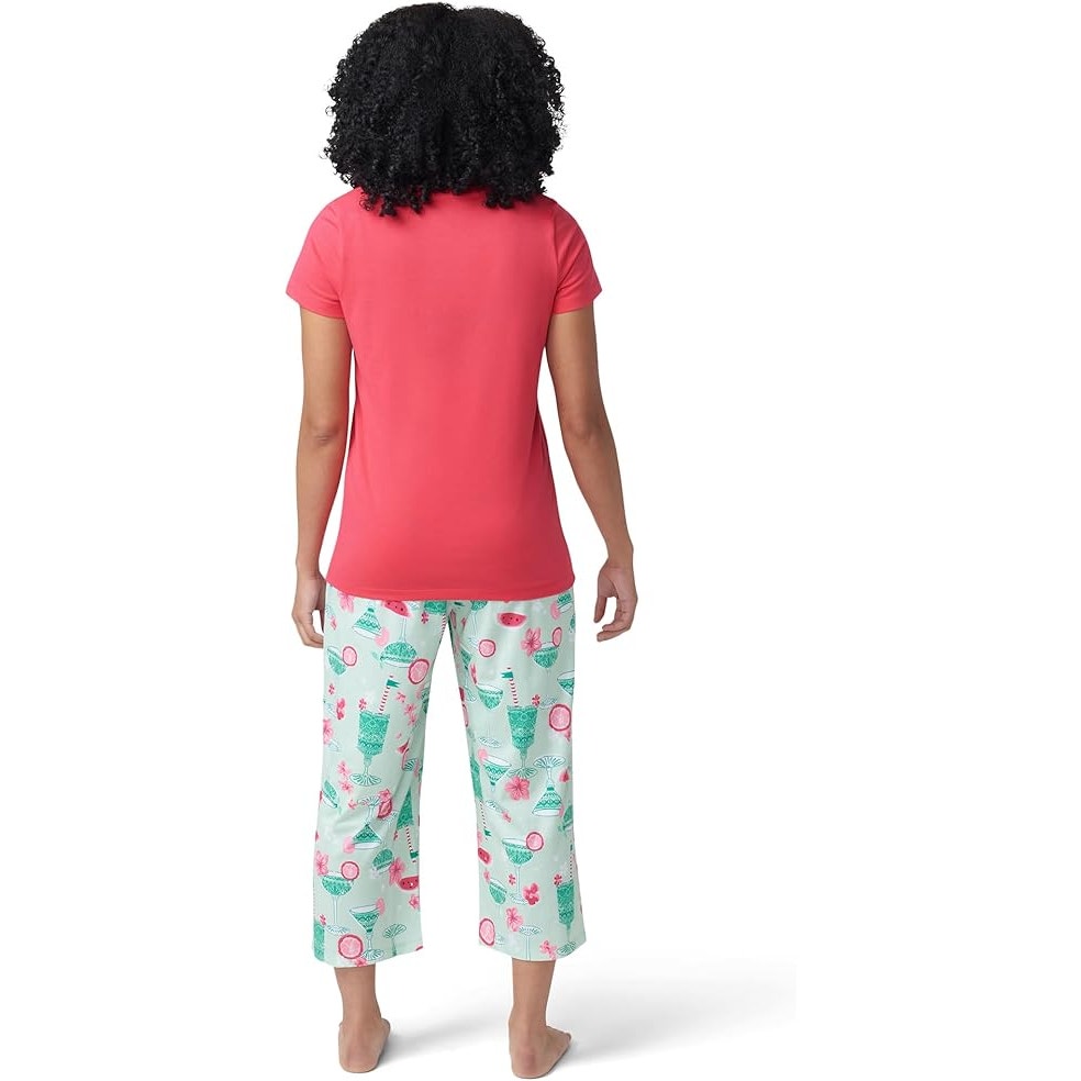 HUE Womens Medium Tipsy in Tucket Short Sleeve Shirt Capri Pants 2 Piece Pajamas