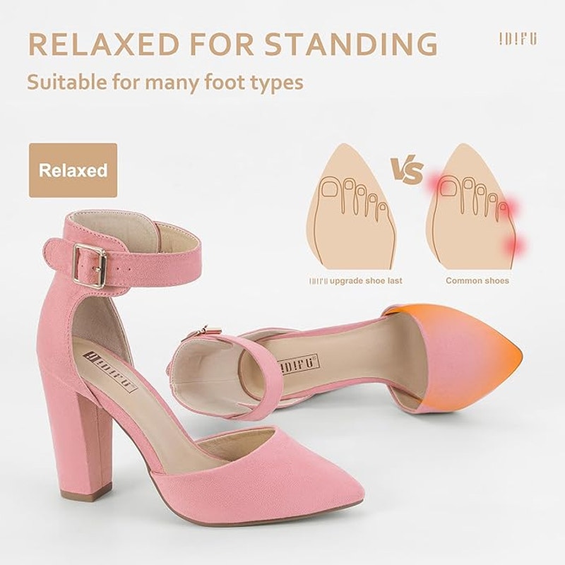 Idifu Womens Size 8 Pink 4" Suede Heel Closed Pointed Toe Ankle Strap Shoes