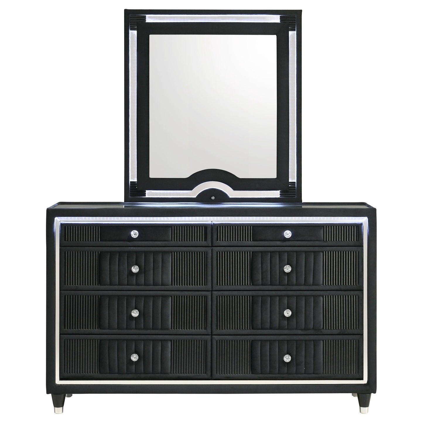 Ravenne 8-drawer Velvet Upholstered LED Dresser and Mirror Black