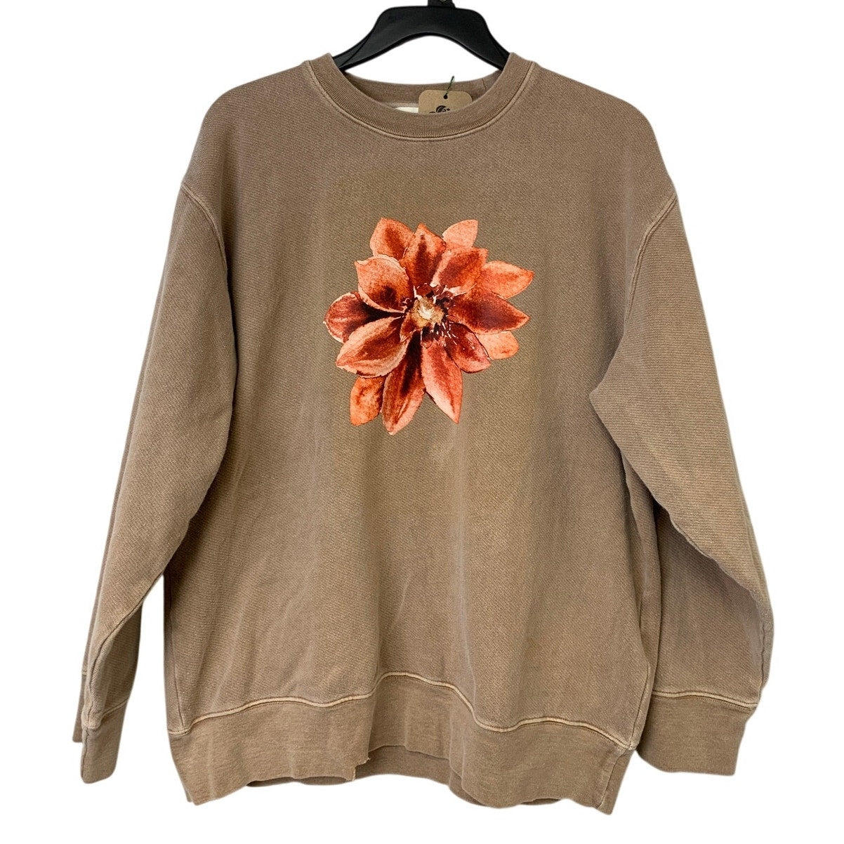Upcycled Hand Printed Womens Medium Poinsettia Flower Long Sleeve Sweatshirt