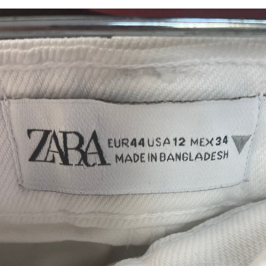 Zara Womens Size 12 Cotton Blend Rough Ankle Hem Denim White Jeans