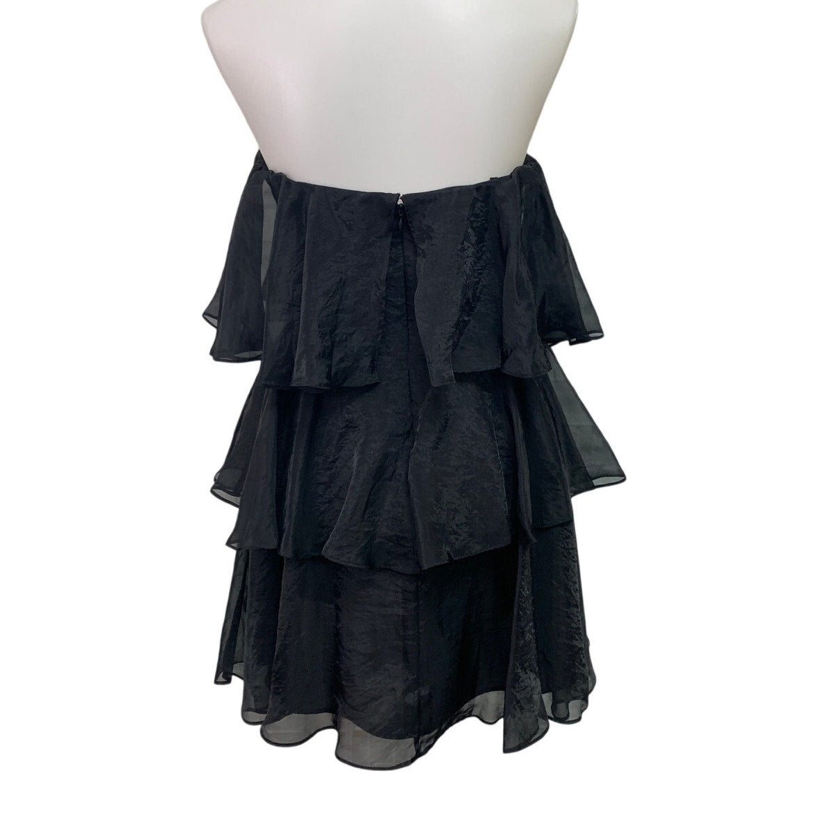 American Eagle Womens Medium Strapless Black Sheer Ruffled Tiered Mini Dress