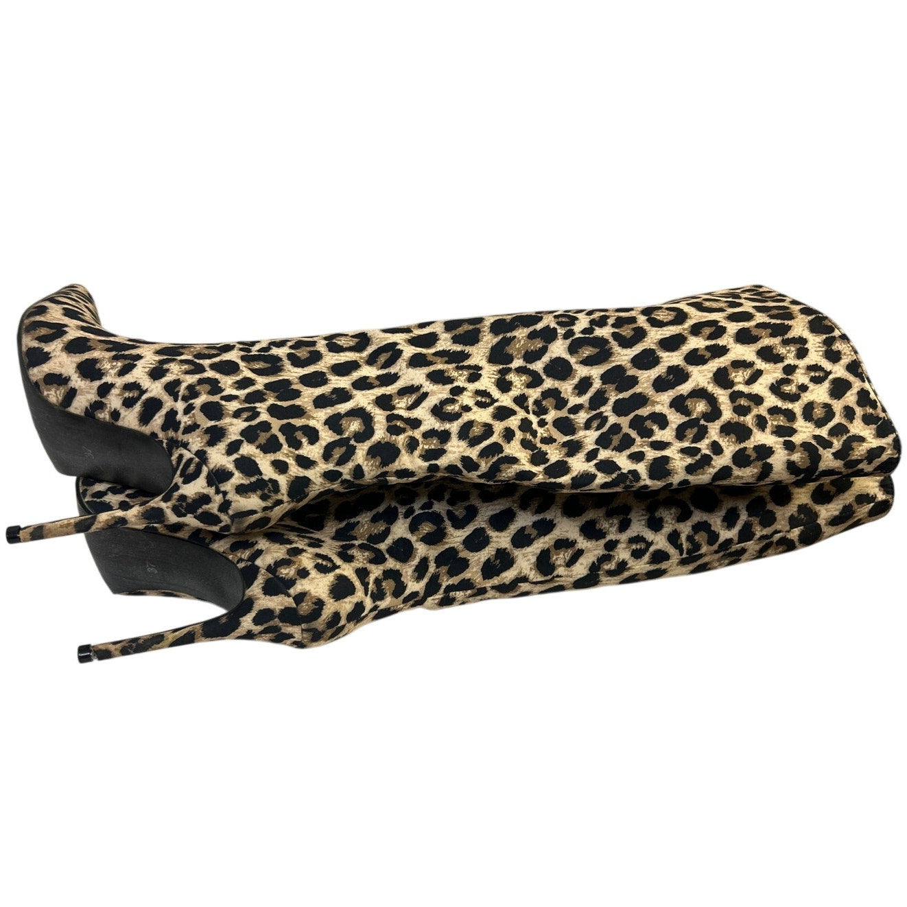 Caglglz Womens Size 7 Leopard Print 4.25" Heel Boot Pointed Toe Thigh High Shoes