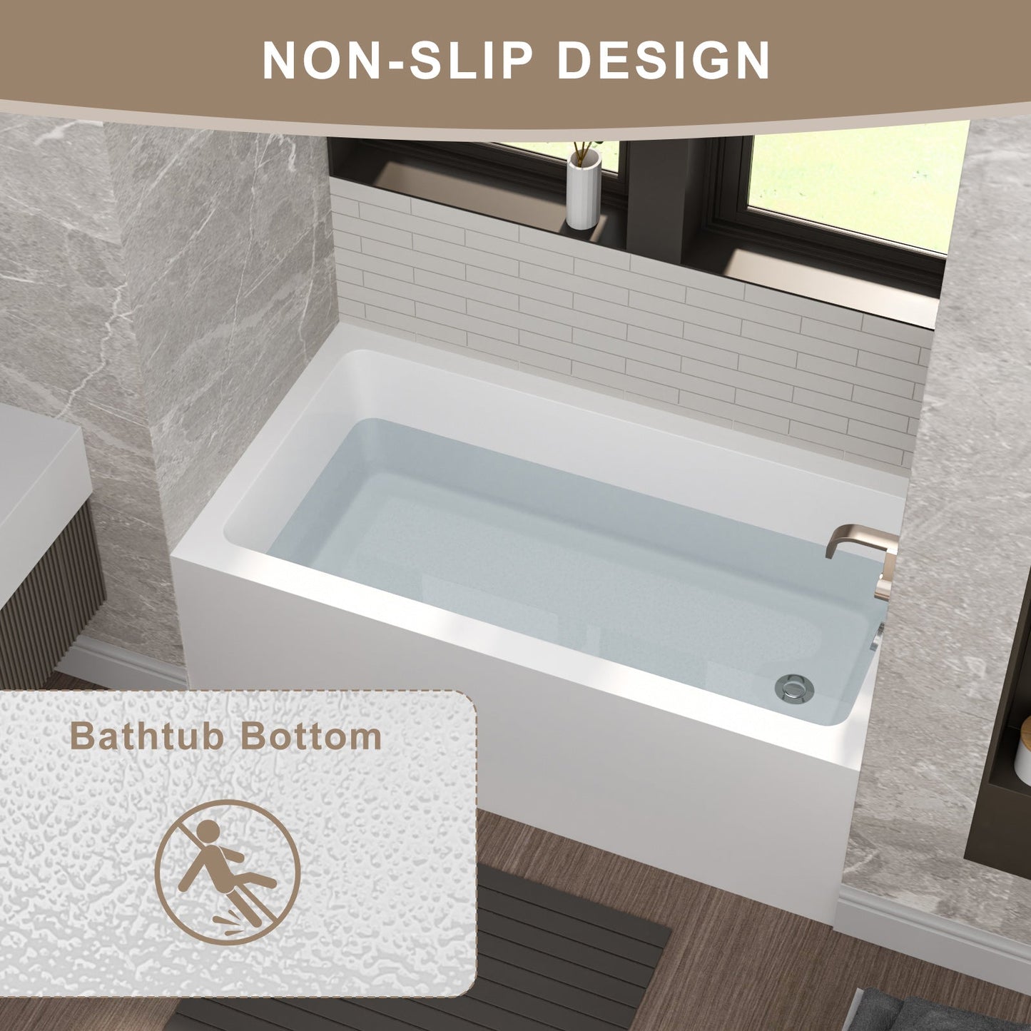 60" Acrylic Alcove Soaking Bathtub with Skirt - Glossy