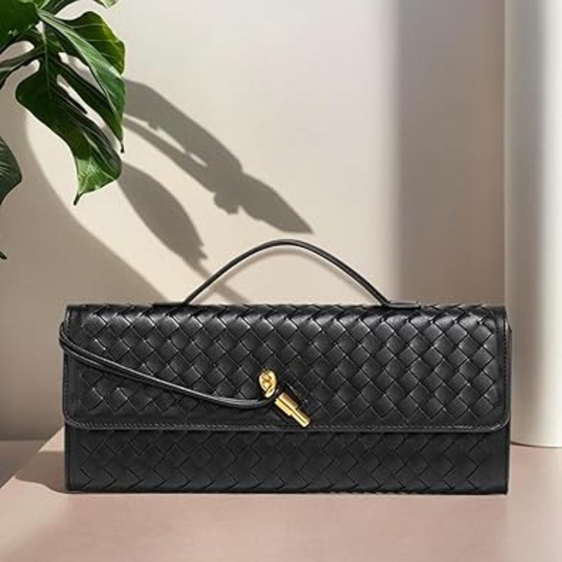 New JYG Black Faux Leather Woven Evening Should Bag Handbag Crossbody Purse