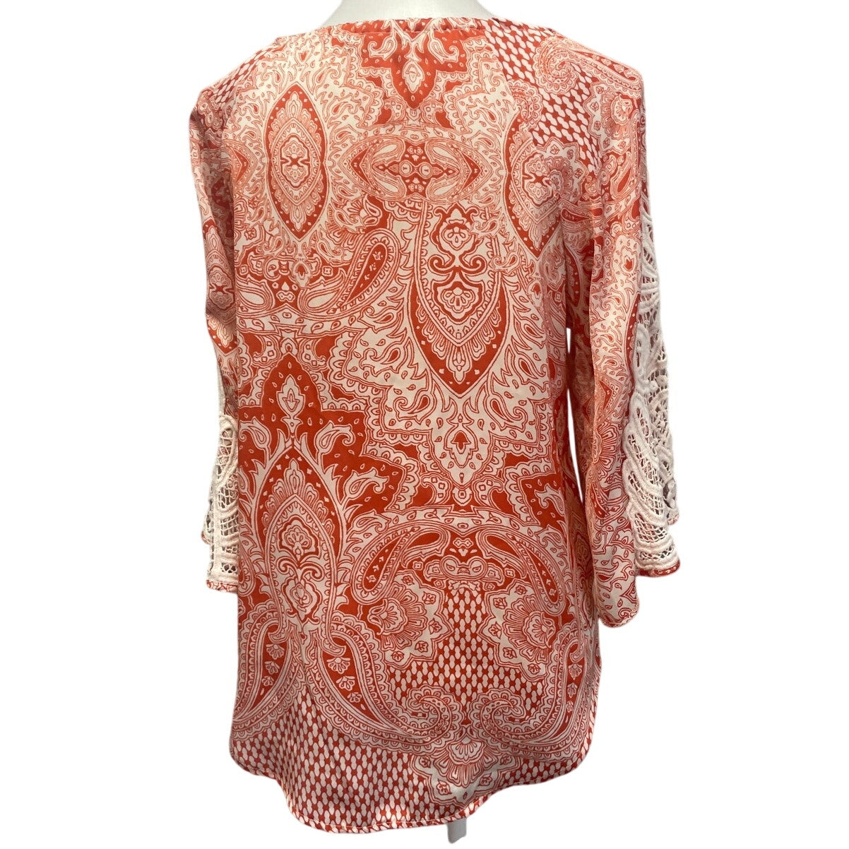 Cha Cha Vente Womens Medium Long Sleeve Boho Lacy Paisley Front Tie Blouse Top