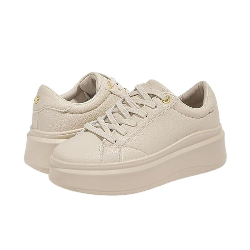 Lucky Step Womens Size 8.5 Beige Faux Leather 2" Platform Lace Up Sneaker Shoes