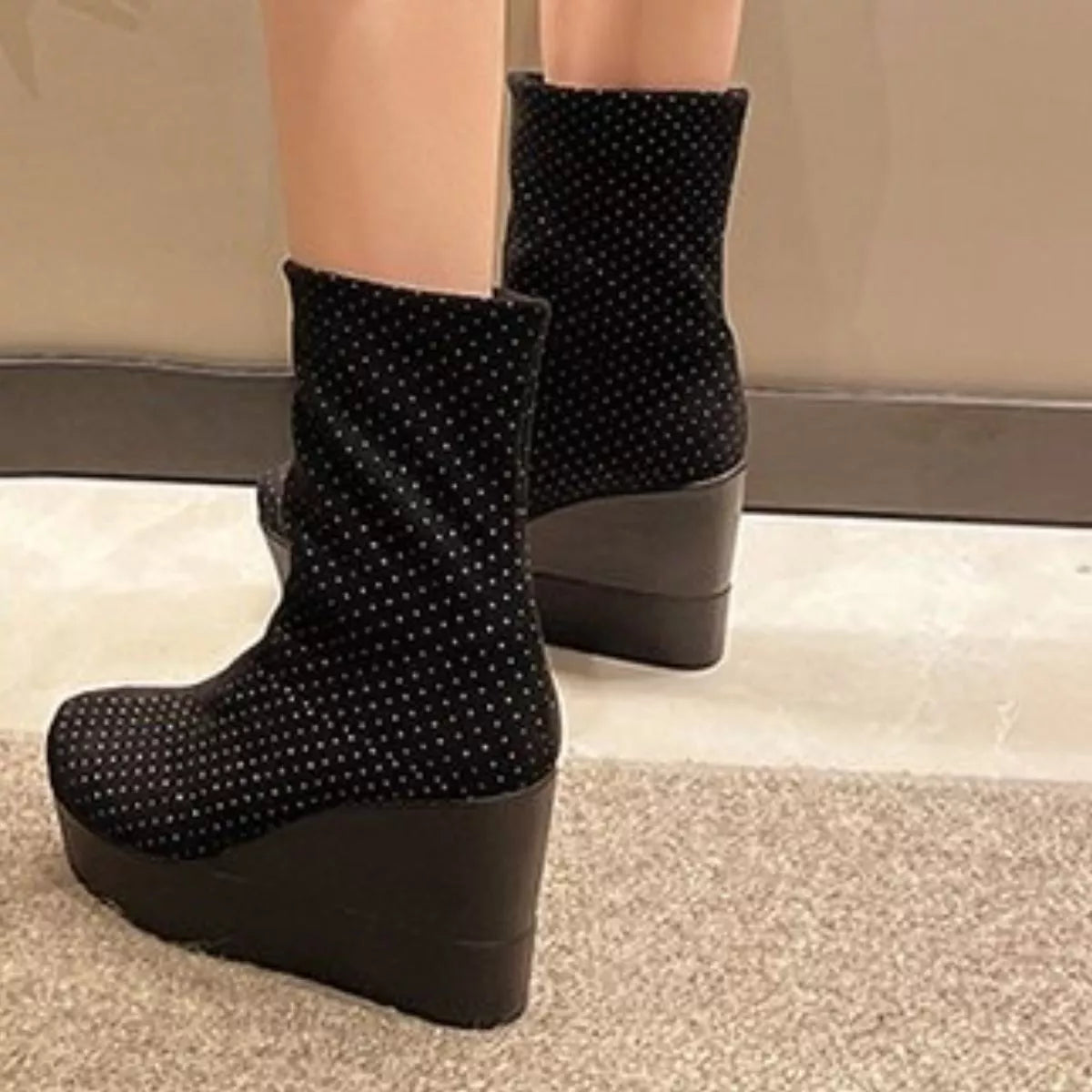 Round Toe Wedge Boots