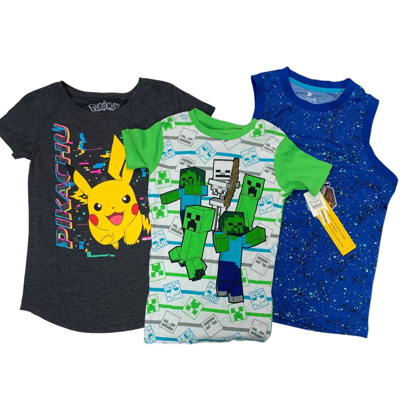 Lot of 3 New All in Motion Minecraft Pokemon Boys Large Short Sleeve Shirts