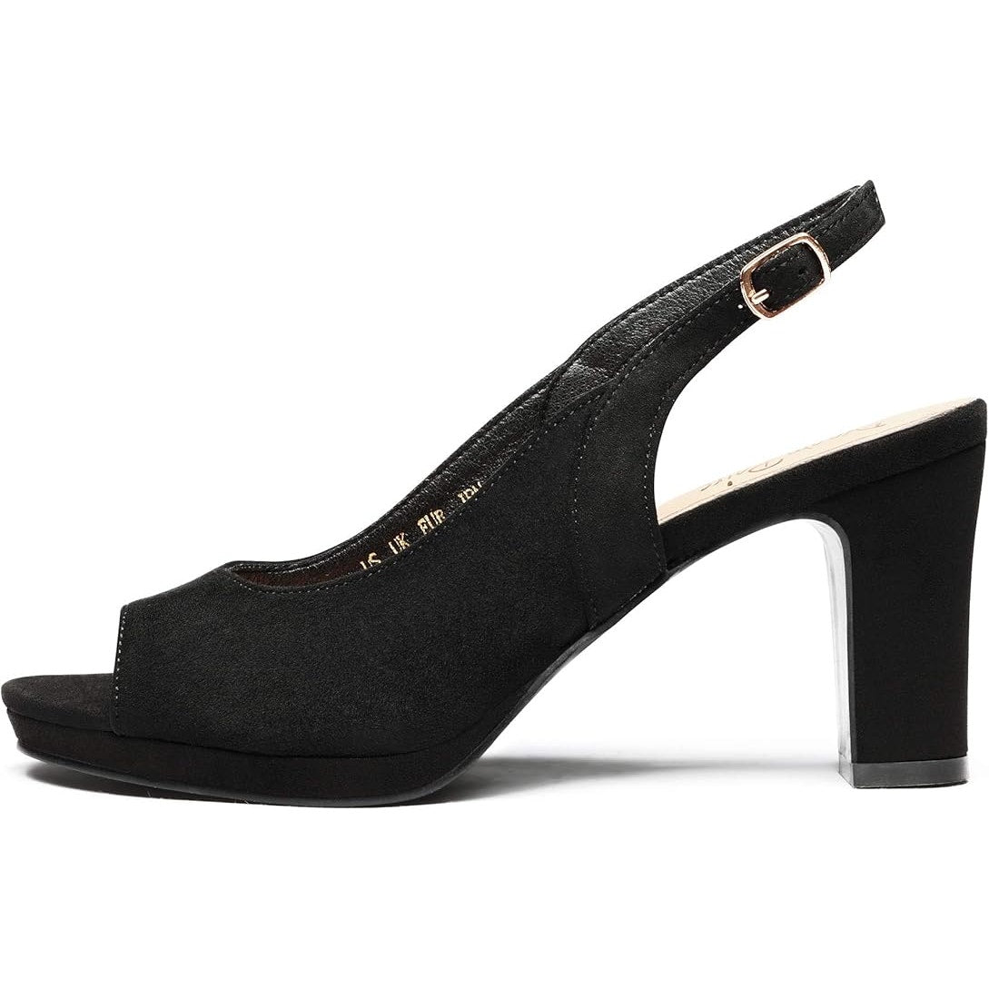 Dream Pairs Womens Size 8 Black Faux Suede Open Toe 3.5" Heel Slingback Shoes