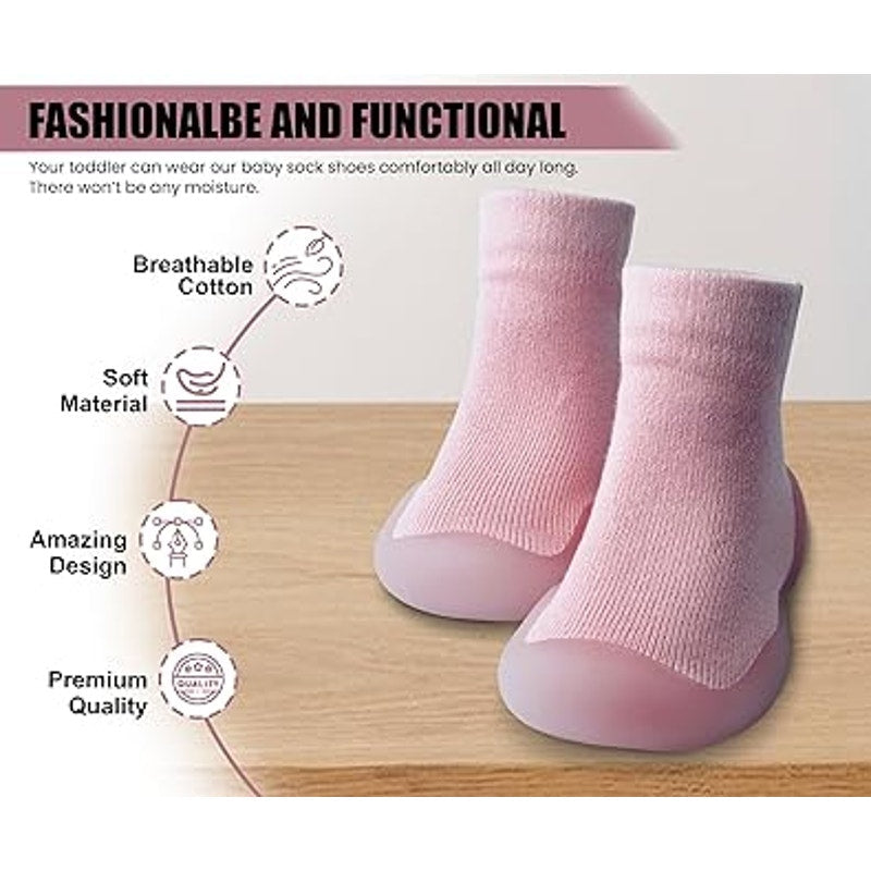 Baby Girl Toddler Size 2 Years Pink Slip On First Non Slip Soft Sole Sock Shoes